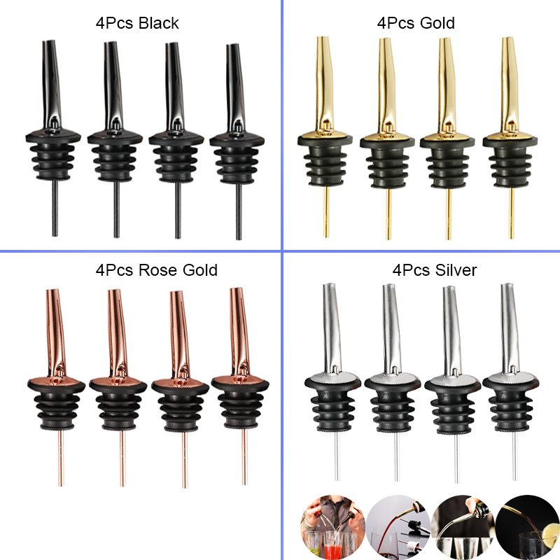 Bitters Bottle Set - 4Pcs Black/Rose Gold/Silver Liquor Pourers, Stainless