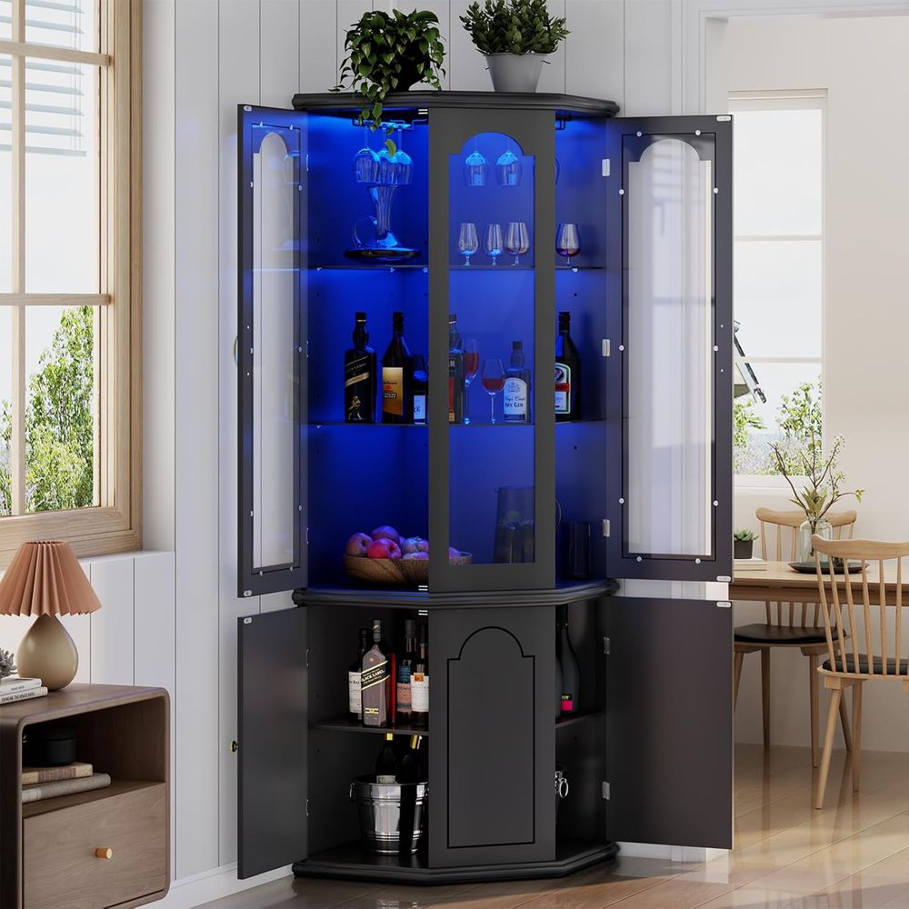 Illuminated Bar Cabinet with T - Home Bar Shelf 评论和价格