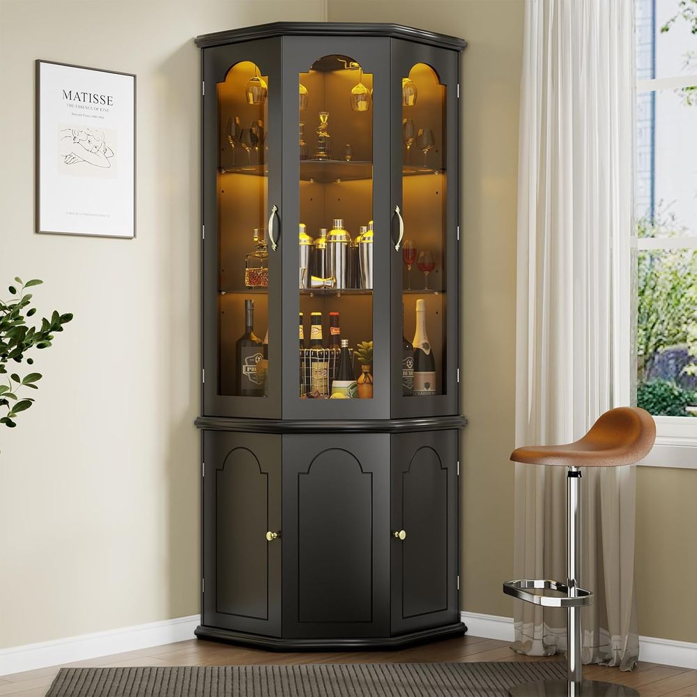 Illuminated Bar Cabinet with T - Home Bar Shelf 评论和价格