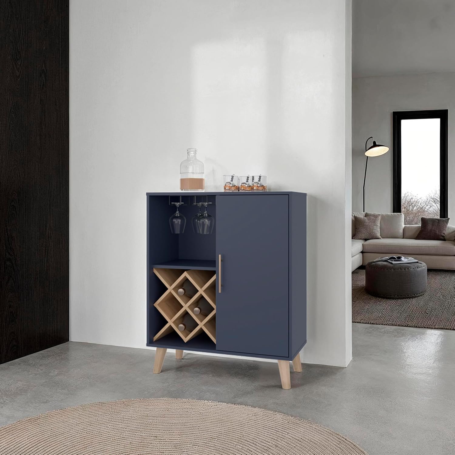 Oak Blue Bar Cabinet 4 Shelves - Home Bar Shelf 评论和价格