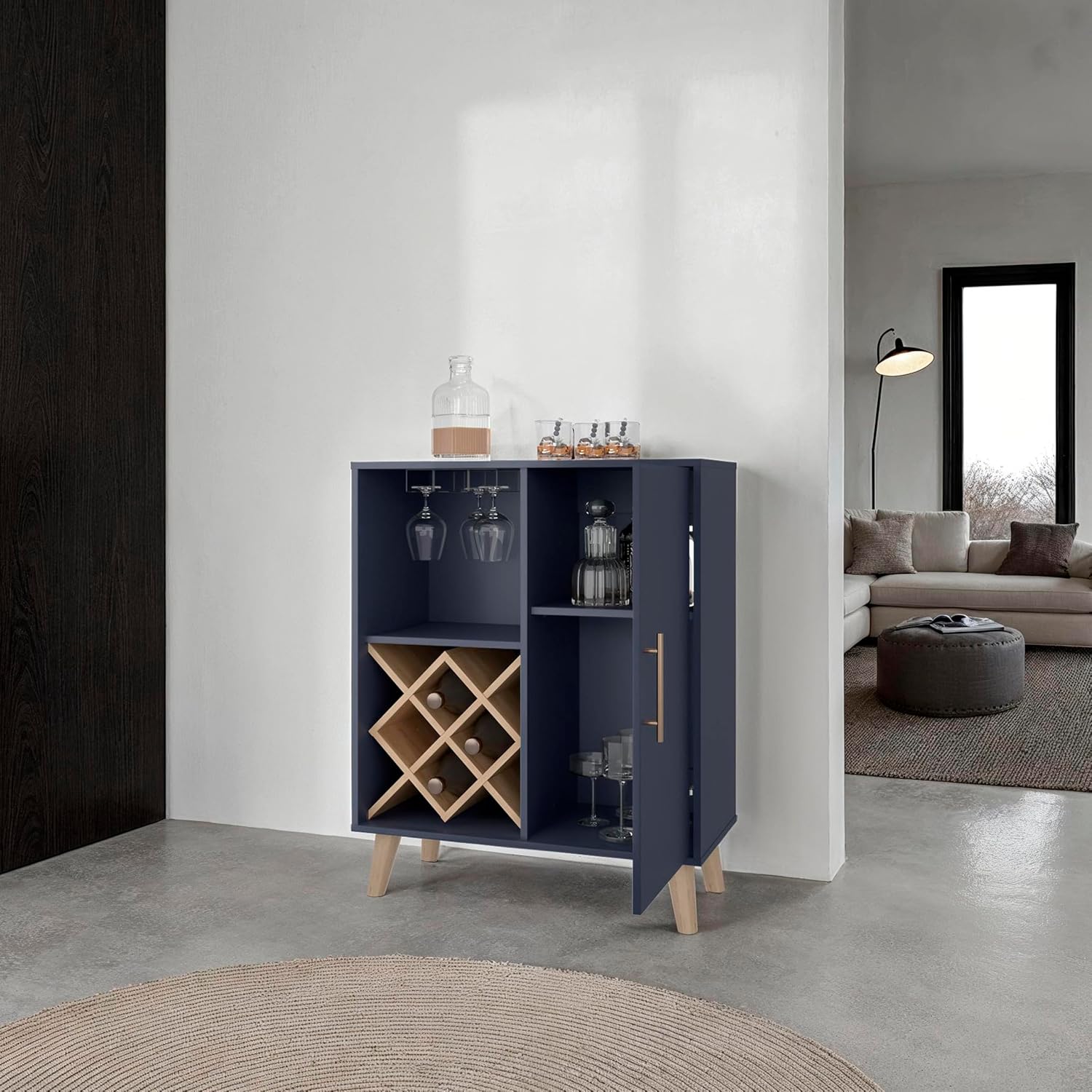 Oak Blue Bar Cabinet 4 Shelves - Home Bar Shelf 评论和价格